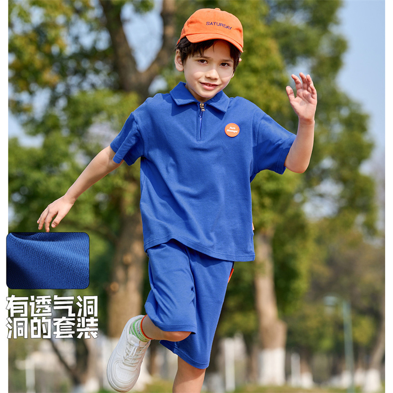 12219598.【POLO衫休闲运动套装】男童潮流帅气两件套装中大童T恤短裤运动套装