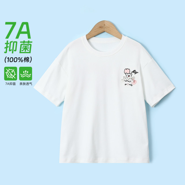 12219625.【7A抗菌】女童短袖t恤纯棉透气夏季新款中大童时尚印花上衣薄