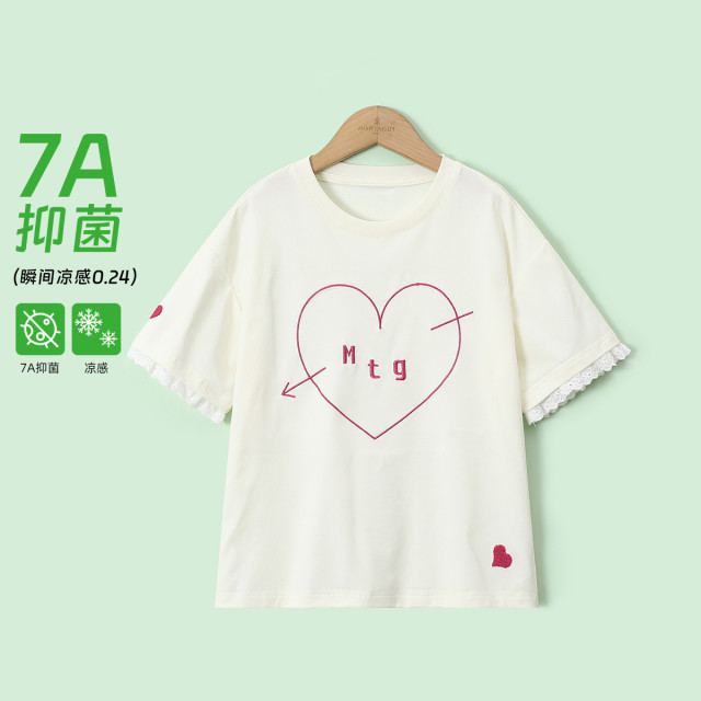 12219647.【冰氧棉】女童短袖T恤2025夏季新款爱心绣花宽松休闲上衣薄