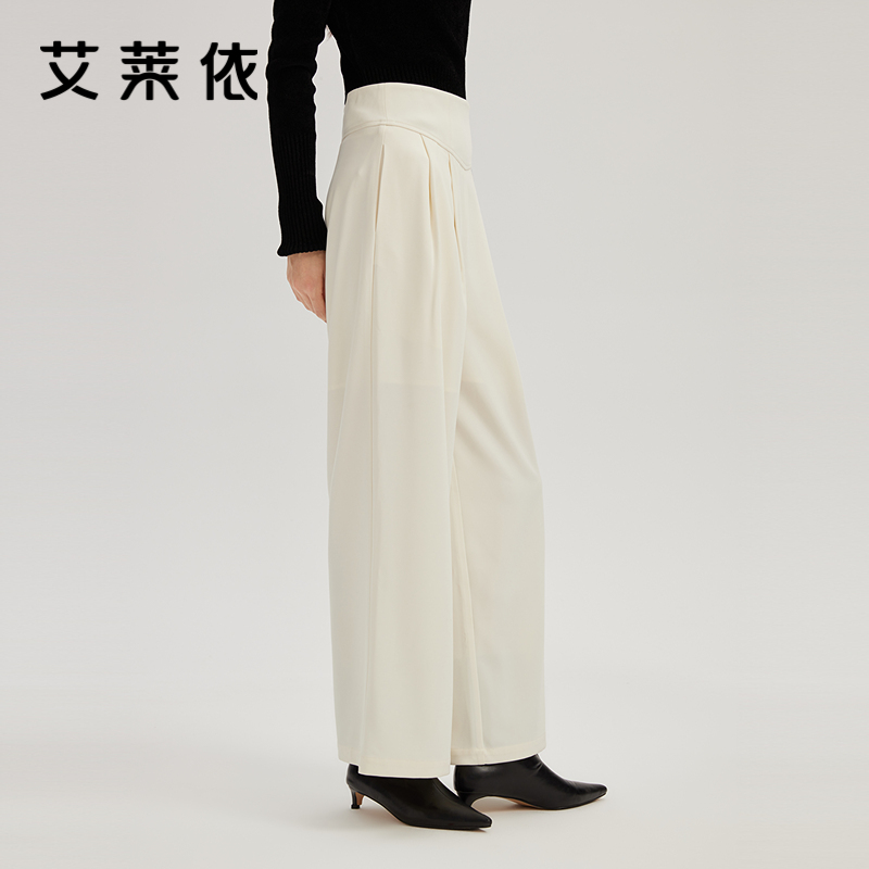12218436.艾莱依高腰垂感阔腿裤简约直筒裤女水洗显瘦遮肉时尚百搭气质通勤