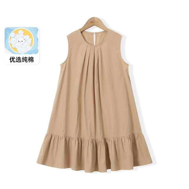 12219622.女童无袖背心连衣裙2025夏季薄款纯棉甜美中大童纯色荷叶裙薄