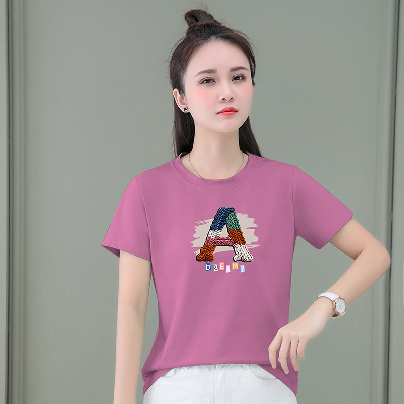 12224593.淘贝鼠夏季新款女式短袖圆领洋气百搭T恤多色可选【淘贝鼠一口价39.9】
