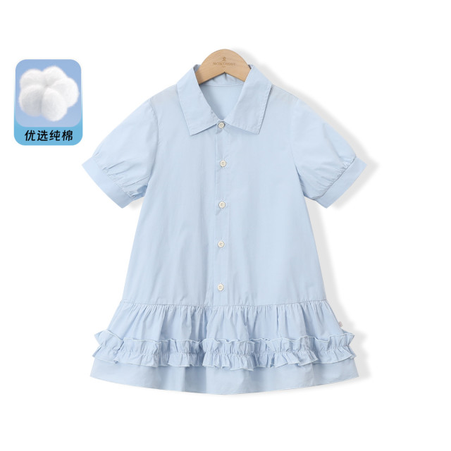 12220109.【纯棉花边衬衫裙】女童连衣裙2025夏季新款小女孩纯色休闲裙