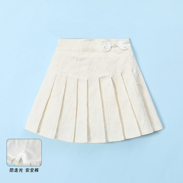 12220498.【新中式提花半身裙】女童2025秋装国风防走光百褶高腰A字裙