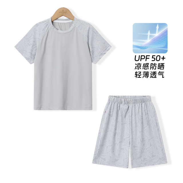 12219557.【凉感防晒】男童短袖运动套装夏季轻薄透气网眼快干中大童两件套