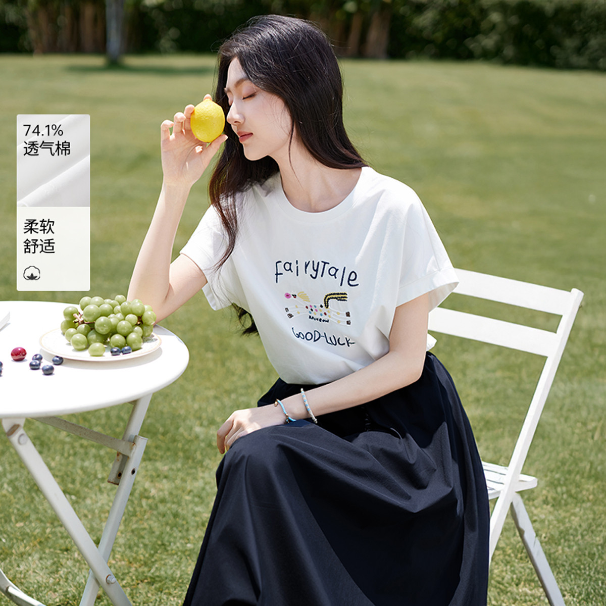 12227135.2025夏装字母t恤女短袖童趣卡通圆领休闲风宽松上衣