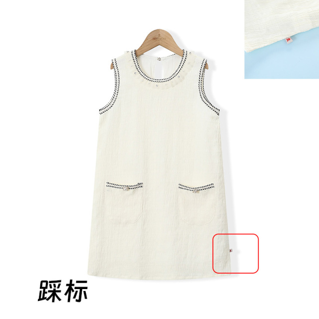 12220527.【A字无袖小香风连衣裙】女童2025夏季薄款手工织带儿童裙子