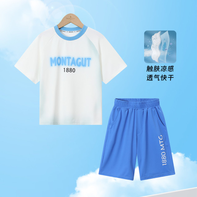 12219596.【冰感运动套装】男童夏季薄款轻薄透气短袖短裤篮球服大童两件套