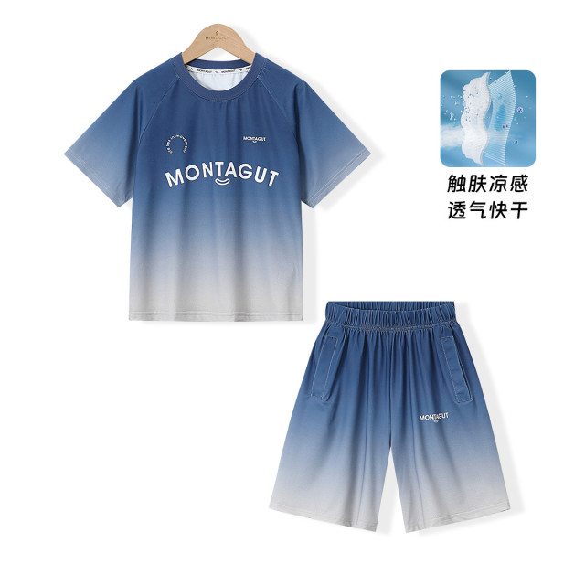 12219592.【冰感快干运动套装】男大童夏季薄款青少年篮球服短袖短裤两件套
