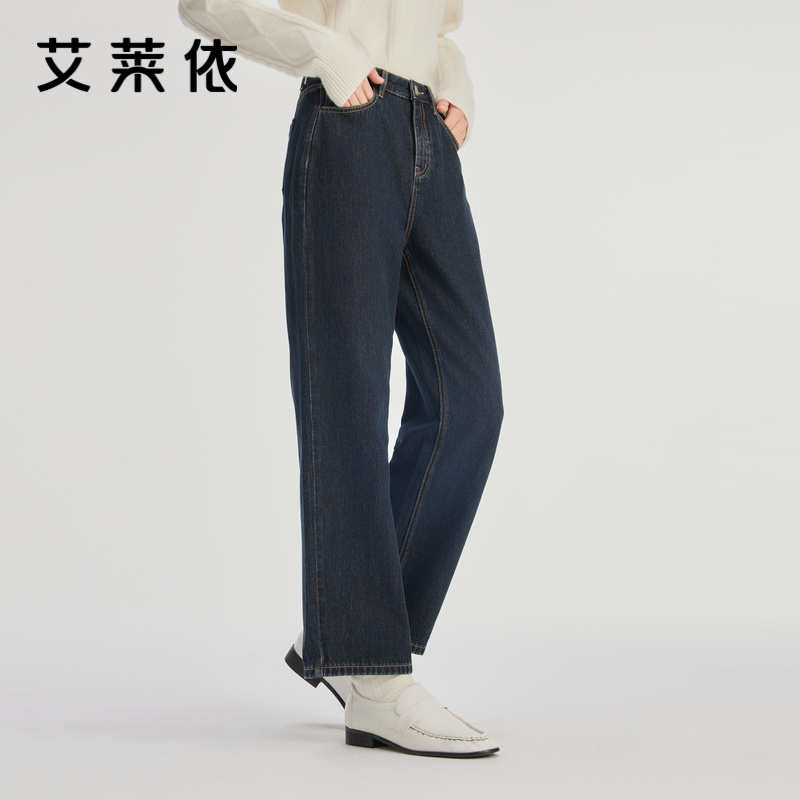 12218438.艾莱依简约休闲牛仔裤新款直筒宽松高腰显腿长百搭潮流时尚裤子