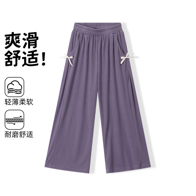 12219994.【冰丝蝴蝶结抖抖裤】女童阔腿裤2025夏季新款儿童洋气防蚊裤