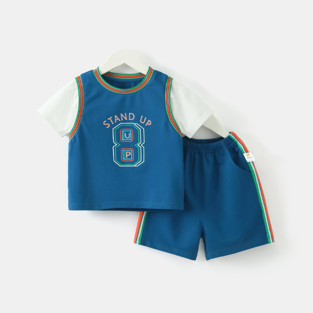 12226833.【凉感透气】齐齐熊男童夏装套装夏季宝宝运动服小童篮球服排汗