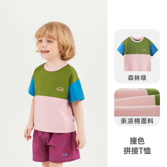 12226147.[7A抗菌凉感]齐齐熊男童短袖T恤夏季宝宝半袖拼接上衣儿童夏款女