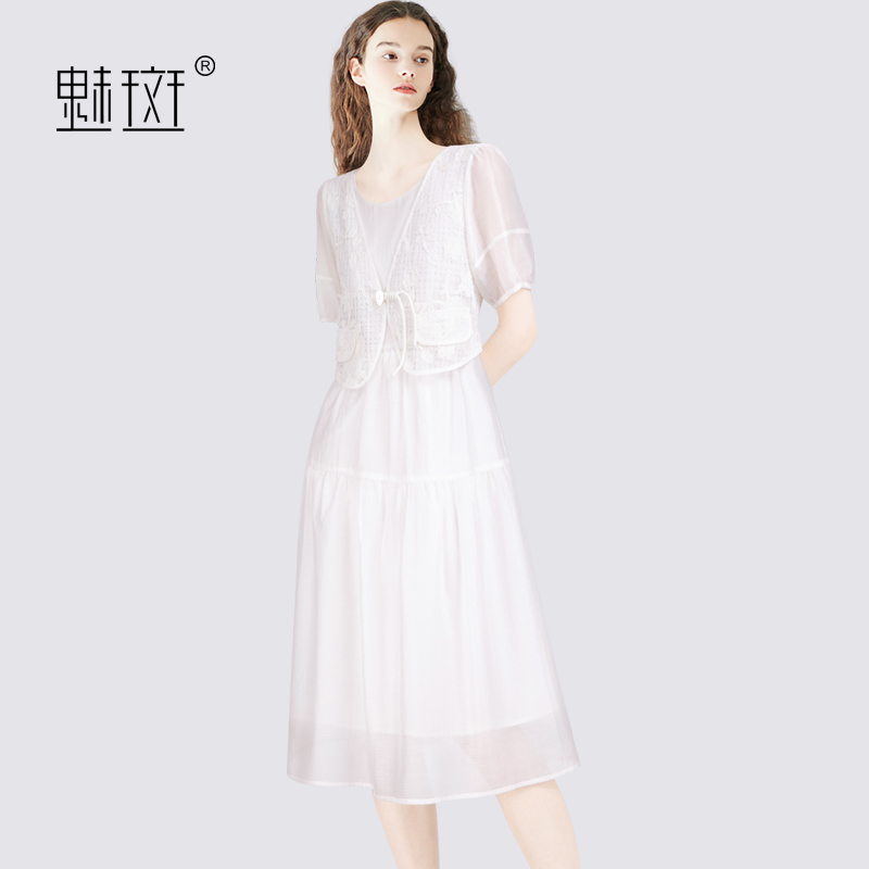 12225224.魅斑蕾丝钩花假两件连衣裙茶歇裙