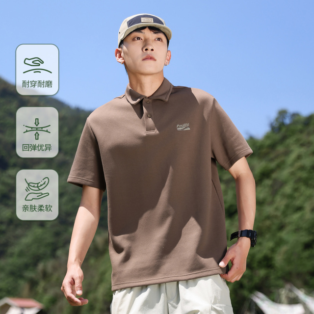 12227300.布衣传说【棉混纺】简约翻领含棉精致刺绣户外休闲短袖男式Polo衫