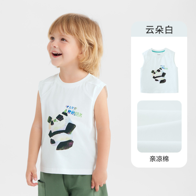 13584508.[7A抗菌亲凉棉]齐齐熊宝宝背心夏季男童无袖T恤印花上衣2025新款