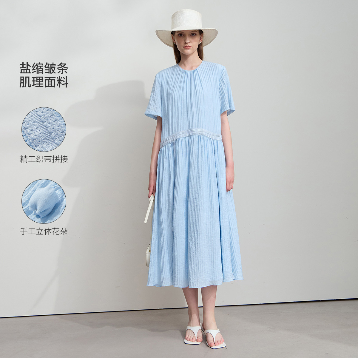 12341792.新款圆领短袖连衣裙女气质女长款宽松裙子通勤风A字裙