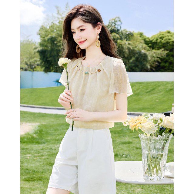 12237505.【2025夏日穿搭】设计感小众串珠时尚气质显瘦小个子女式衬衫