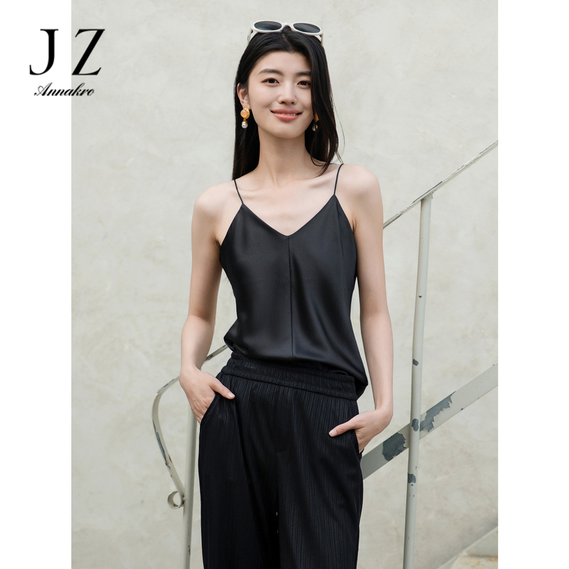 12236942.玖姿安娜蔻简约休闲桑蚕丝薄舒适内搭细吊带背心女夏季