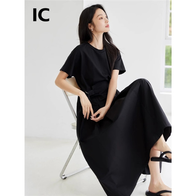 12251777.黑色圆领宽松气质休闲优雅连衣裙女2025新款通勤优雅高级感裙子