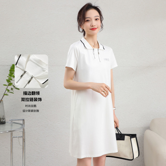 12307431.【清仓特卖】休闲T恤裙夏季新款polo领弹力翻领显瘦百搭纯色裙女