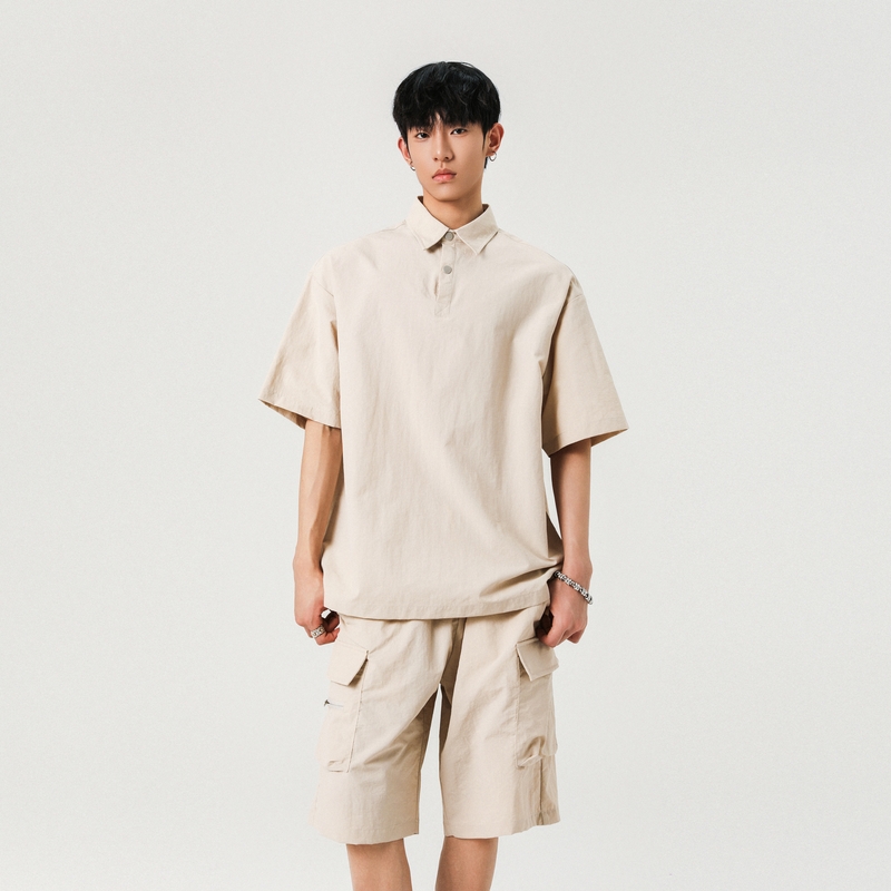 12258601.淘贝鼠夏季上新男式潮流工装翻领五分裤套装【淘贝鼠男装XJ】