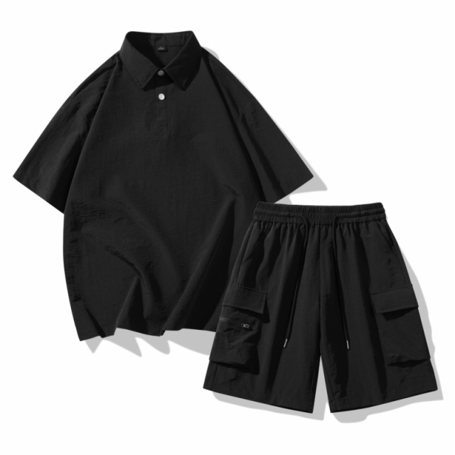 12258601.淘贝鼠夏季上新男式潮流工装翻领五分裤套装【淘贝鼠男装XJ】