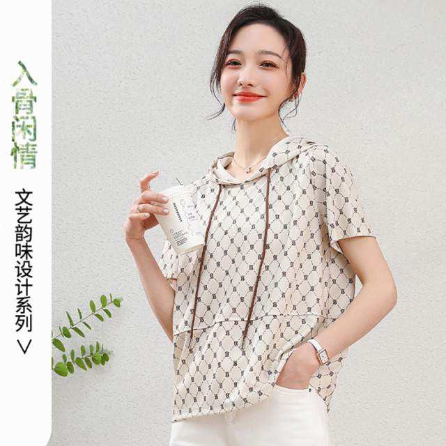 12307709.【清仓特卖】夏季新款连帽短袖套头衫宽松遮肉休闲T恤