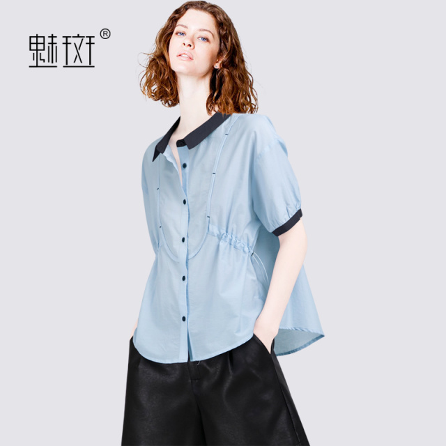 12278286.魅斑撞色翻领短袖衬衫上衣衬衣