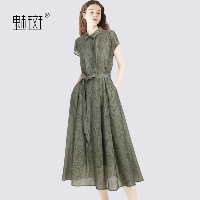 12279705.魅斑提花连衣裙中长款收腰裙子