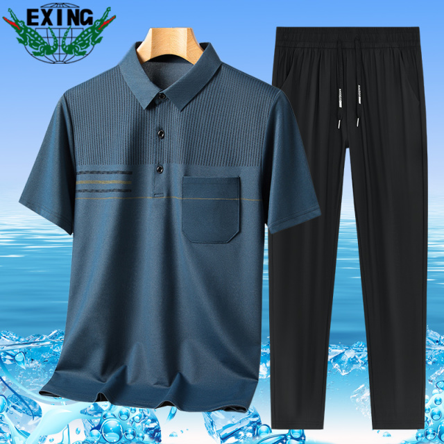 12646251.【两件套】EXING中老年男士时尚POLO衫套装