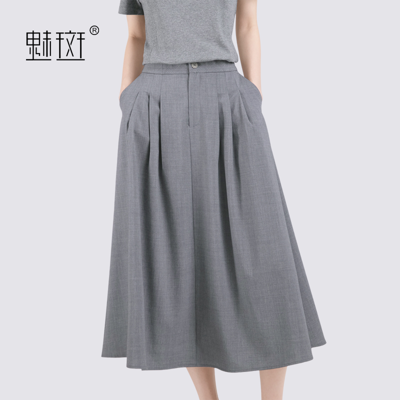 12279688.魅斑灰色简约高腰半身裙休闲A字裙