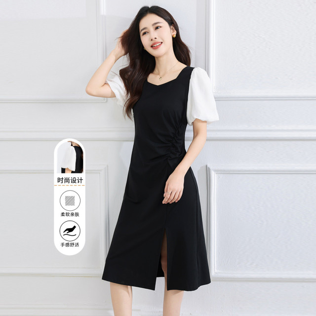 12307417.【专柜同款】【连衣裙】夏季新款收腰显瘦中长裙气质拼接裙子