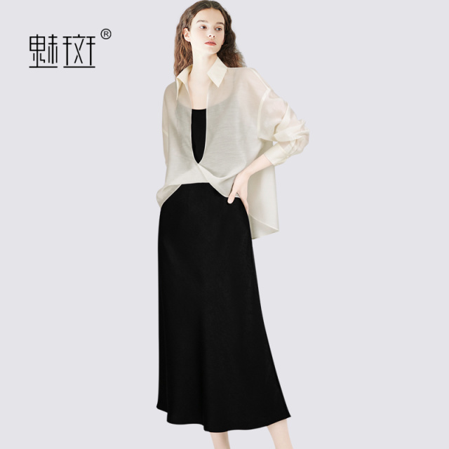 12279785.魅斑设计感扭结衬衫吊带裙两件套套装