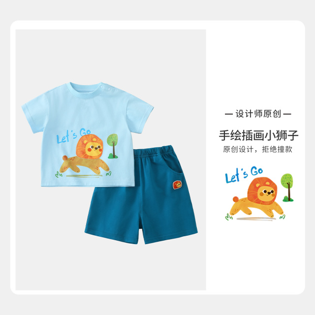 12285205.【凉感透气】齐齐熊宝宝短袖套装女童男童夏装两件套短袖短裤新