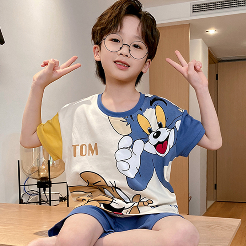 12301491.2026爆款新款儿童睡衣夏季套头短袖薄款青少年中大童小男孩亲子家居服