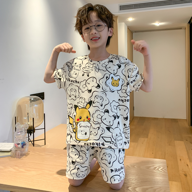 12307110.网红爆款卡通男童睡衣儿童夏季款套头短袖宽松短裤薄款小男孩夏天家居服可外穿