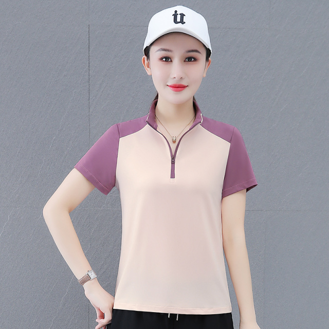 12298102.7-CY夏季上新女式半拉链时尚运动短袖T恤【7-CY女装XJ】