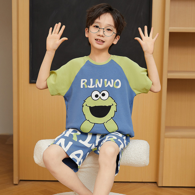 12301492.新品爆款男童睡衣儿童夏季短袖薄款卡通男孩中大童夏天宽松家居服套装