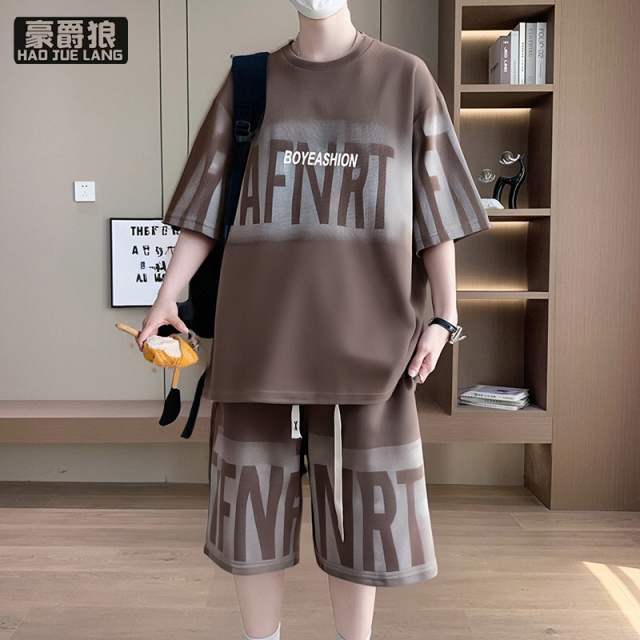 12310726.休闲套装男夏季高级感潮牌短袖短裤帅气青少年学生宽松运动两件套