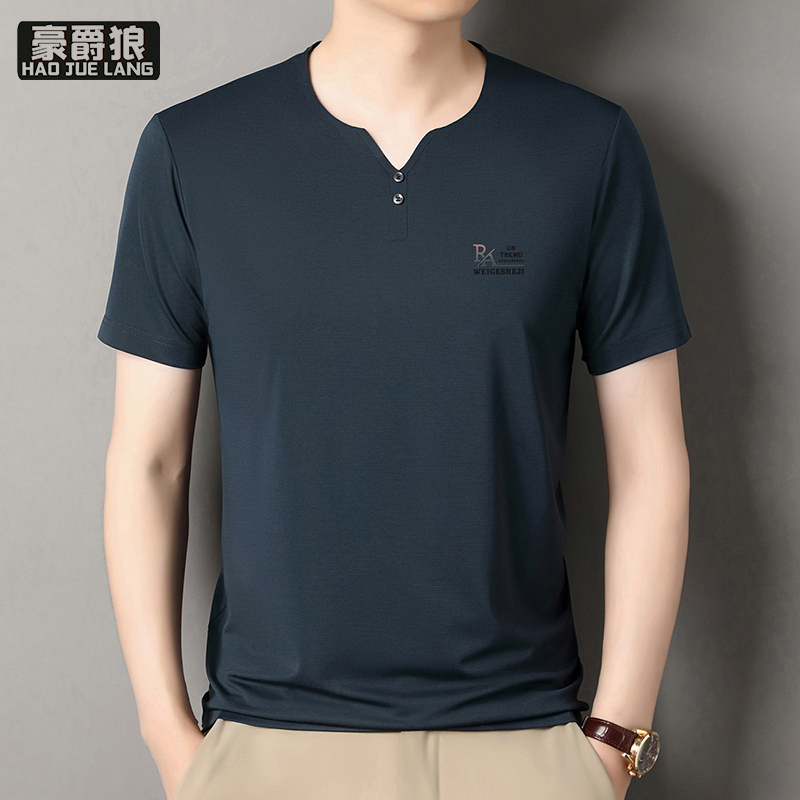 12310667.夏季新款男士短袖t恤潮流休闲印花透气V领薄款半袖上衣