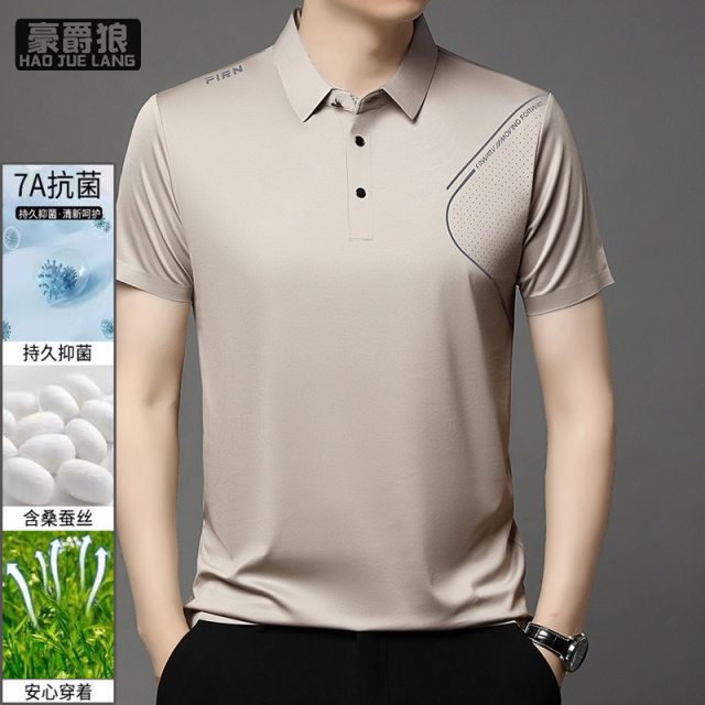 12310675.短袖T恤男夏季中青年翻领通勤Polo衫商务休闲凉爽桑蚕丝薄款半袖