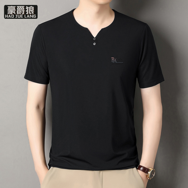 12310667.夏季新款男士短袖t恤潮流休闲印花透气V领薄款半袖上衣