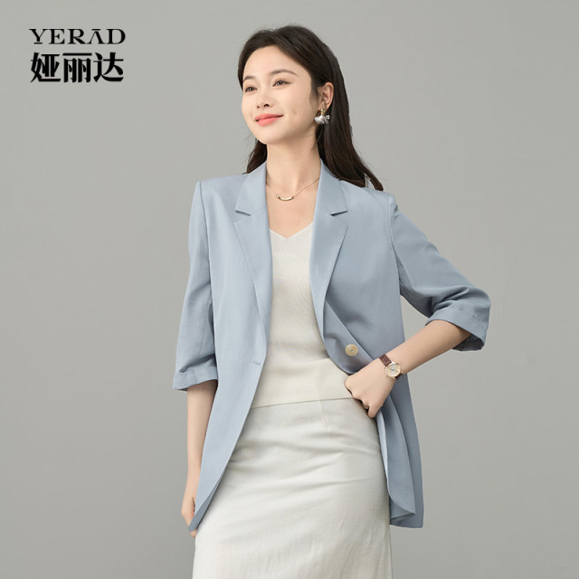 12311528.【娅丽达】亚麻职业休闲七分袖收腰西装外套女薄款小西服