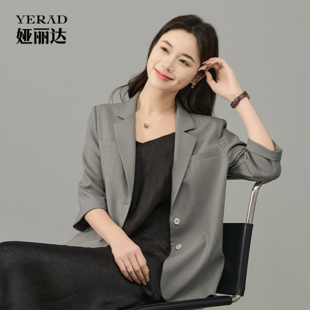 12311501.【娅丽达】通勤轻薄七分袖西装外套女上衣短款休闲西服