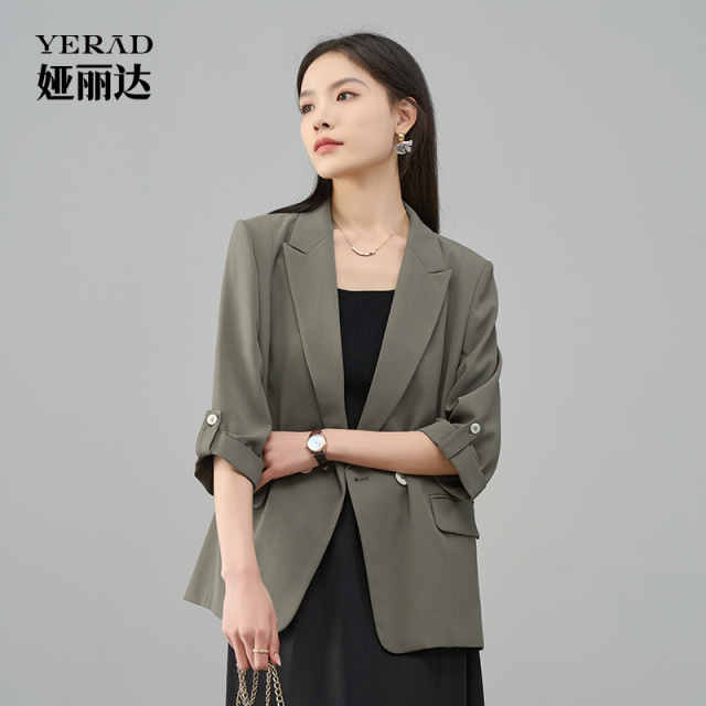 12311512.【娅丽达】七分翻边袖通勤西装外套女薄款上衣可露丽穿搭宽松西服