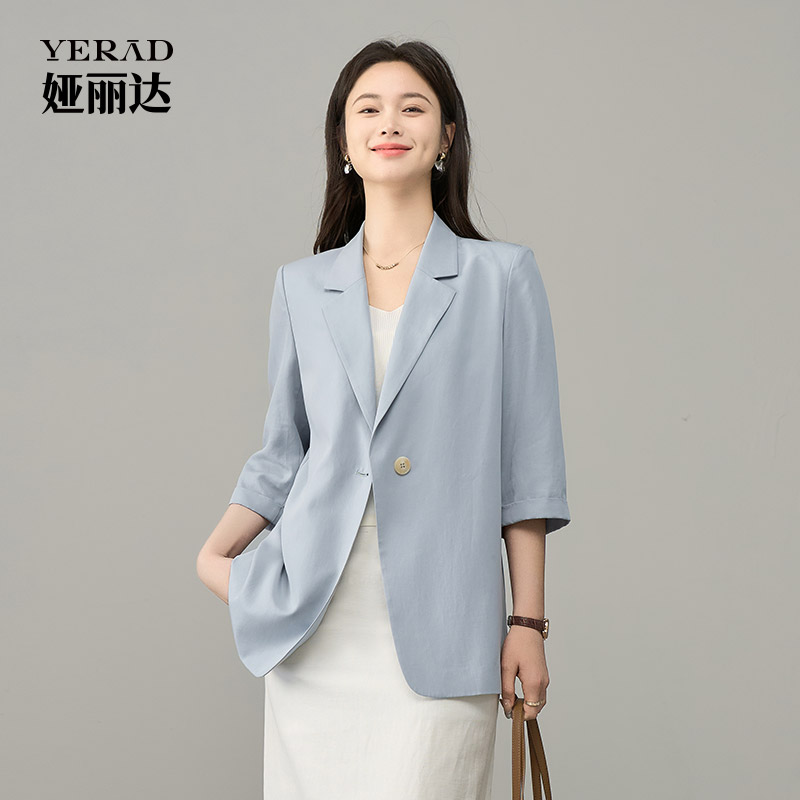 12311528.【娅丽达】亚麻职业休闲七分袖收腰西装外套女薄款小西服