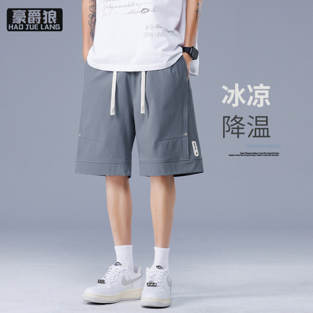 12313507.美式潮牌短裤男士青少年宽松大码跑步五分裤中裤沙滩运动薄款透气