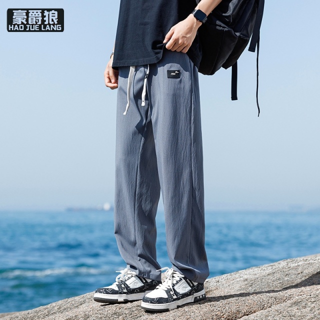 12313524.冰丝裤子男款夏季薄款宽松时尚新款休闲潮牌运动卫裤速干直筒长裤