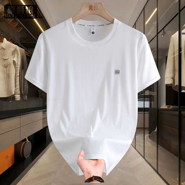 12313441.男士短袖t恤冰丝凉感上衣服夏季新款休闲圆领体恤男
